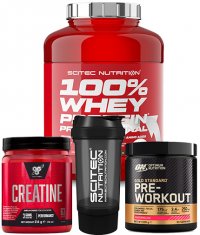PROMO STACK SCITEC 100% Whey + Creatne + Pre Workout + Shaker